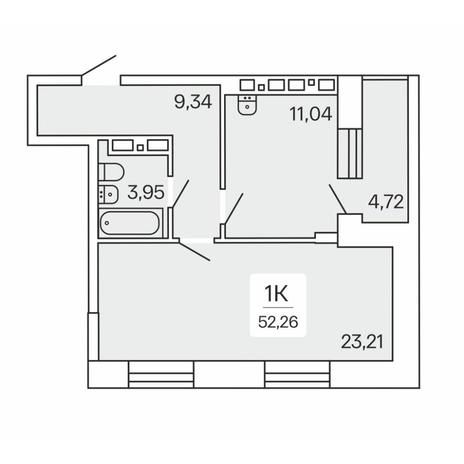 Вариант №9407, 1-комнатная квартира в жилом комплексе 