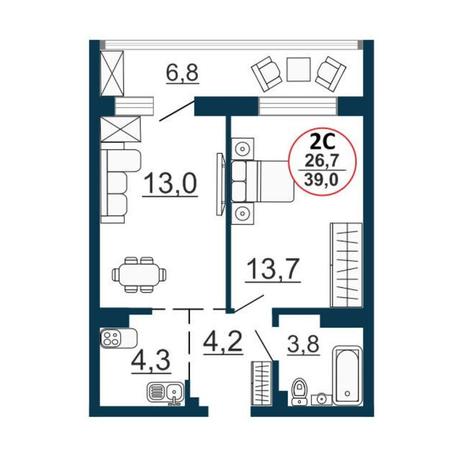 Вариант №8538, 2-комнатная квартира в жилом комплексе 