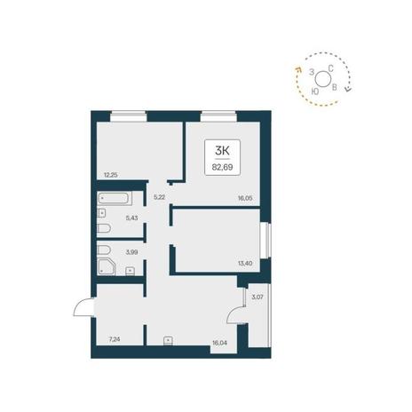 Вариант №12419, 3-комнатная квартира в жилом комплексе 