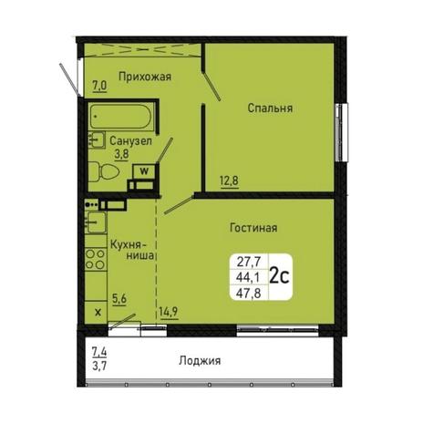 Вариант №8471, 2-комнатная квартира в жилом комплексе 