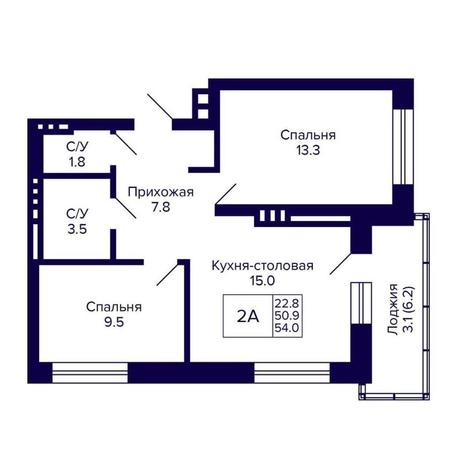 Вариант №14336, 2-комнатная квартира в жилом комплексе 