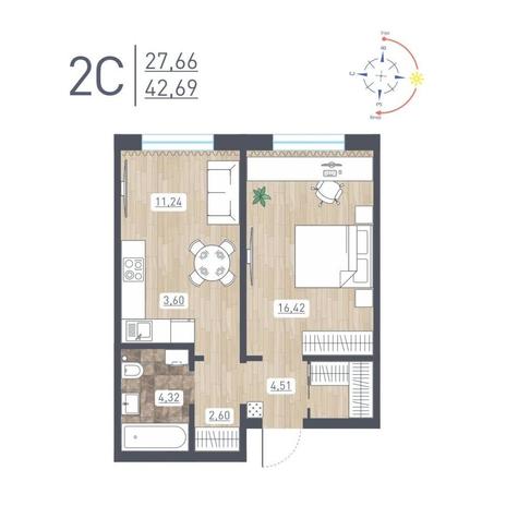 Вариант №13749, 2-комнатная квартира в жилом комплексе 