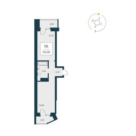 Вариант №12400, 1-комнатная квартира в жилом комплексе Tesla Park