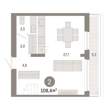 Вариант №14925, 2-комнатная квартира в жилом комплексе Русское солнце