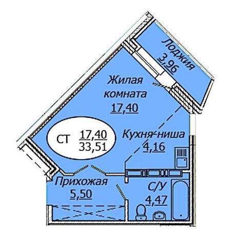 Вариант №17182, 1-комнатная квартира в жилом комплексе Комета-Октябрьский