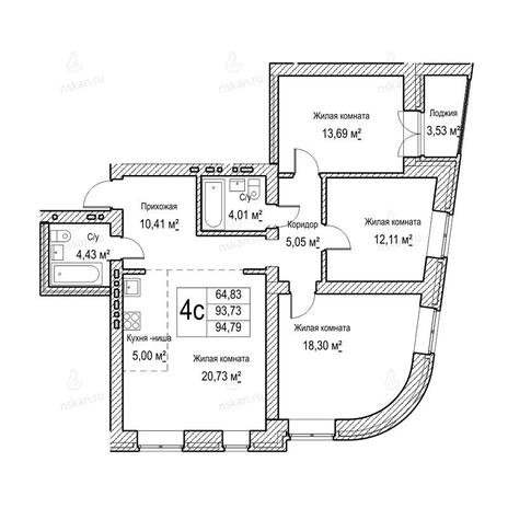 Вариант №1055, 4-комнатная квартира в жилом комплексе Потанинская 2