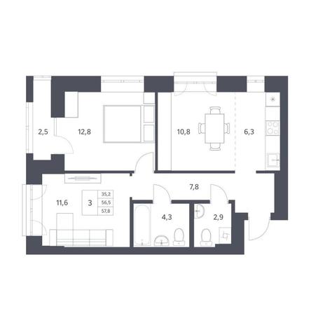 Вариант №11279, 3-комнатная квартира в жилом комплексе Европейский Берег