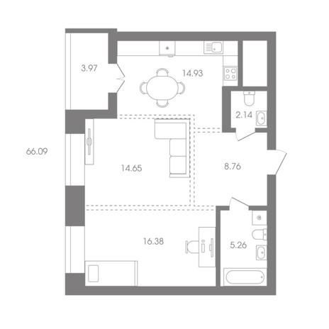 Вариант №6921, 2-комнатная квартира в жилом комплексе 
