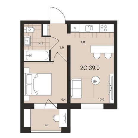 Вариант №14496, 2-комнатная квартира в жилом комплексе 