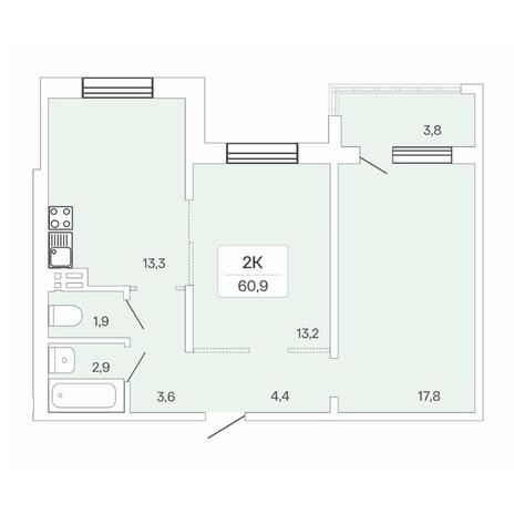 Вариант №8239, 2-комнатная квартира в жилом комплексе Сосновый бор