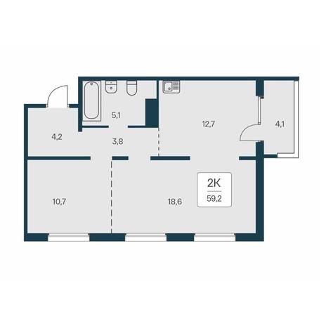 Вариант №14556, 2-комнатная квартира в жилом комплексе Квартал на Игарской