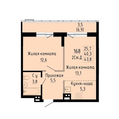 Вариант №13267, 2-комнатная квартира в жилом комплексе Грани