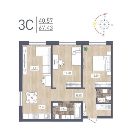 Вариант №12176, 3-комнатная квартира в жилом комплексе 