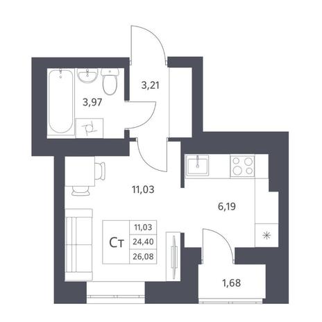 Вариант №14384, 1-комнатная квартира в жилом комплексе Пифагор
