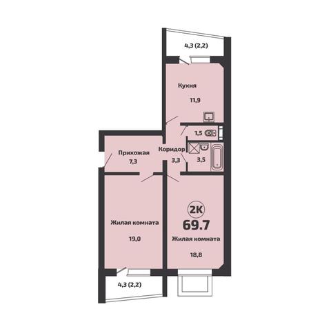 Вариант №11763, 2-комнатная квартира в жилом комплексе 
