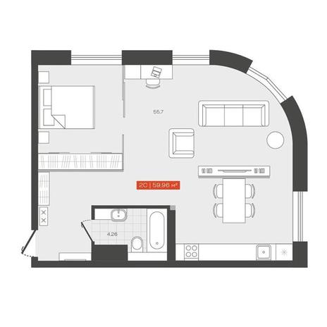 Вариант №13696, 1-комнатная квартира в жилом комплексе 