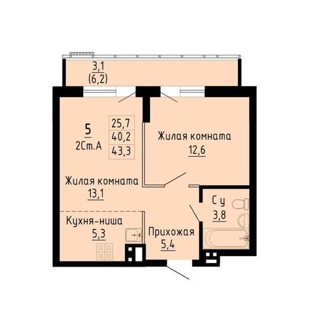 Вариант №13259, 2-комнатная квартира в жилом комплексе Тайгинский парк