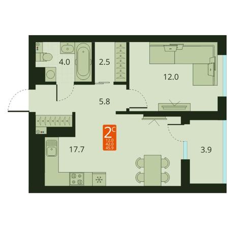 Вариант №7490, 2-комнатная квартира в жилом комплексе 