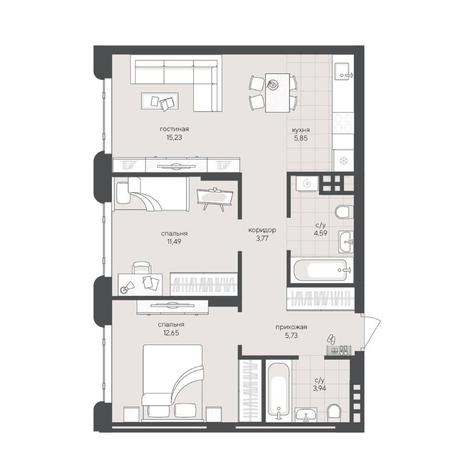 Вариант №15339, 2-комнатная квартира в жилом комплексе Пшеница