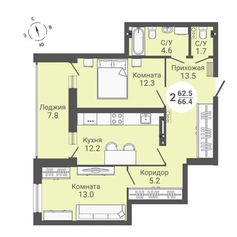 Вариант №10569, 2-комнатная квартира в жилом комплексе Акация на Игарской