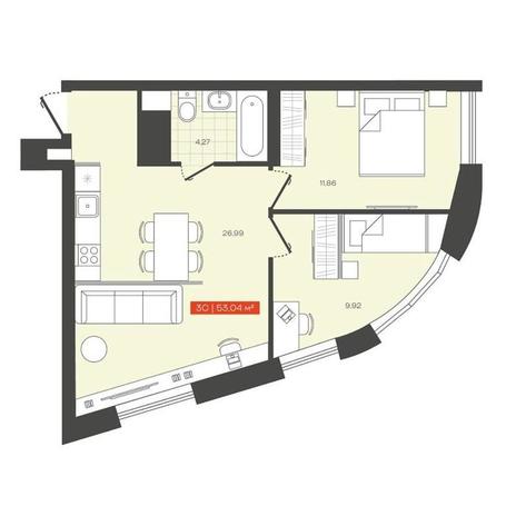 Вариант №13686, 3-комнатная квартира в жилом комплексе 