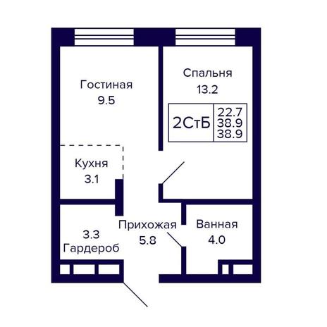 Вариант №16136, 2-комнатная квартира в жилом комплексе Сподвижники