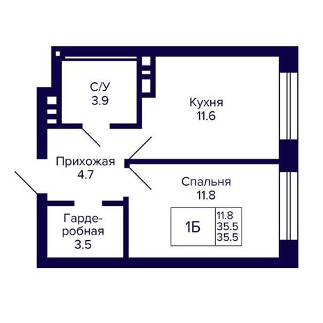 Вариант №14350, 1-комнатная квартира в жилом комплексе На Фадеева