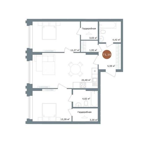 Вариант №15005, 3-комнатная квартира в жилом комплексе 19|56 Кварталы Телецентра