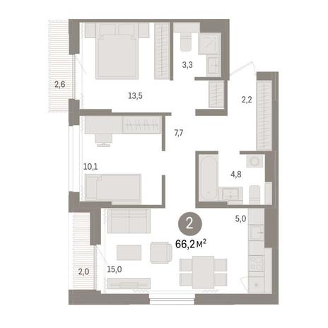 Вариант №9031, 2-комнатная квартира в жилом комплексе Авиатор