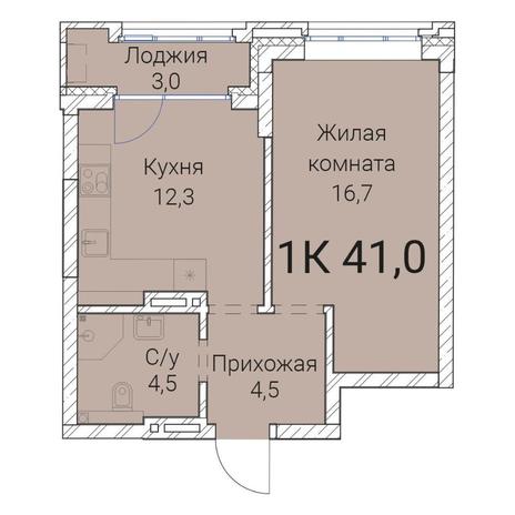 Вариант №10025, 1-комнатная квартира в жилом комплексе 
