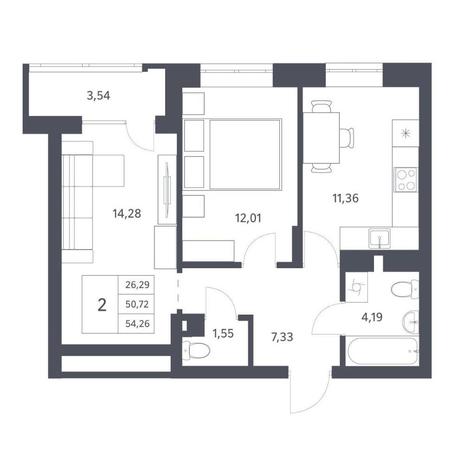 Вариант №11545, 2-комнатная квартира в жилом комплексе 