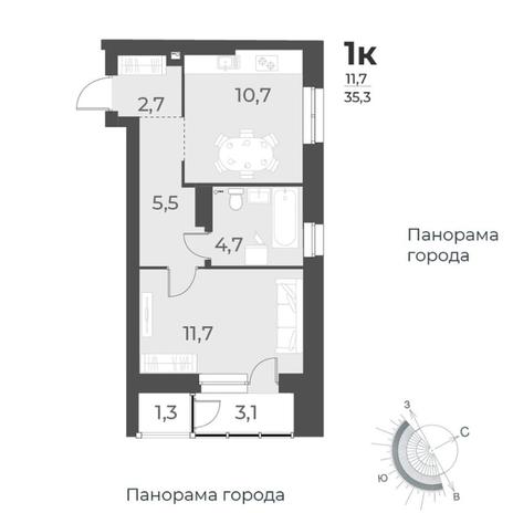 Вариант №8419, 1-комнатная квартира в жилом комплексе 