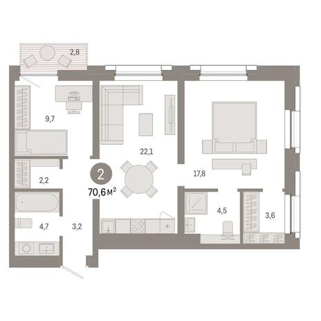 Вариант №14885, 2-комнатная квартира в жилом комплексе Марсель-2