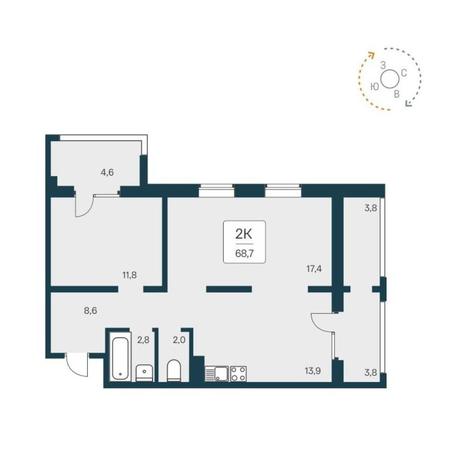 Вариант №12476, 2-комнатная квартира в жилом комплексе Расцветай на Авиастроителей