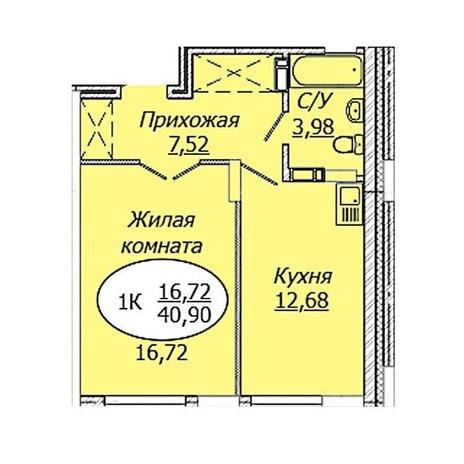 Вариант №17196, 1-комнатная квартира в жилом комплексе Династия