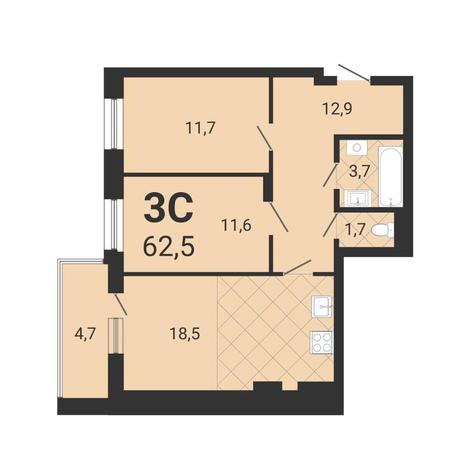 Вариант №13362, 3-комнатная квартира в жилом комплексе 