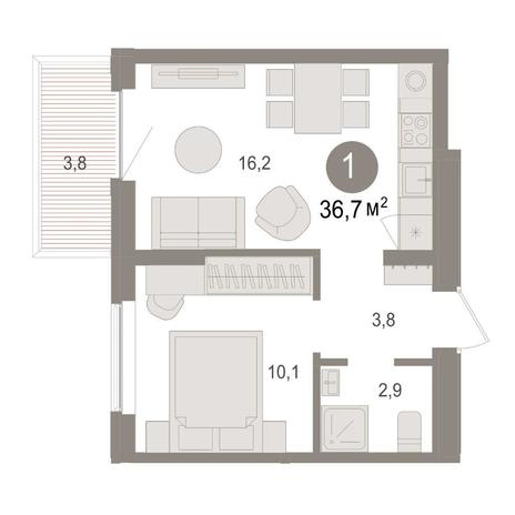 Вариант №14969, 1-комнатная квартира в жилом комплексе 