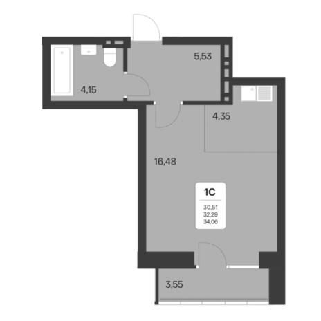 Вариант №6759, 1-комнатная квартира в жилом комплексе 