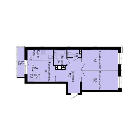 Вариант №13263, 3-комнатная квартира в жилом комплексе Облака