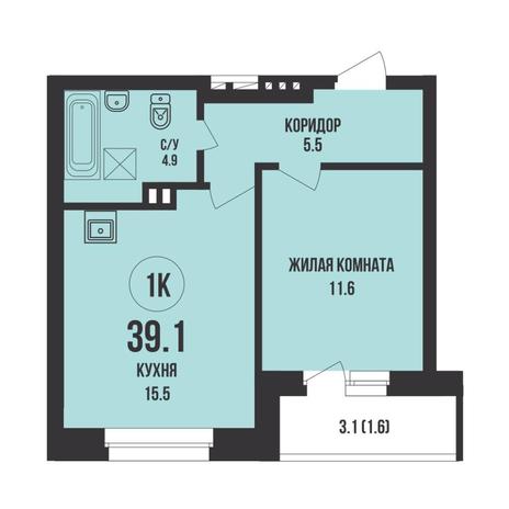 Вариант №15312, 1-комнатная квартира в жилом комплексе Самоцветы