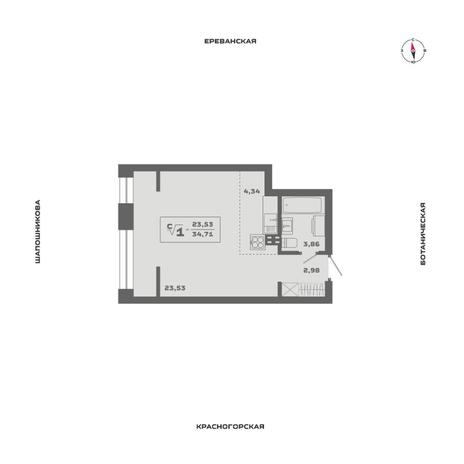 Вариант №13536, 1-комнатная квартира в жилом комплексе Радуга Сибири