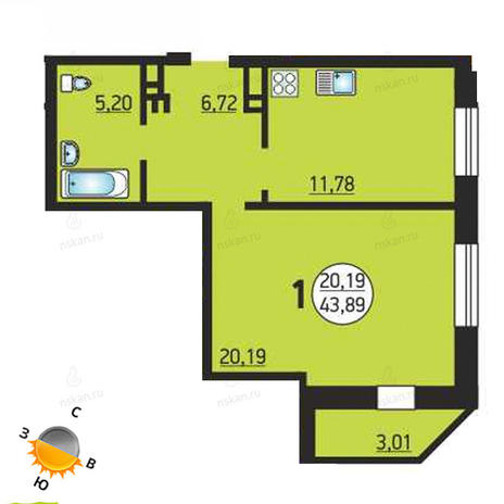 Вариант №1381, 1-комнатная квартира в жилом комплексе Фрунзе 49