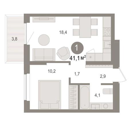 Вариант №14945, 1-комнатная квартира в жилом комплексе Apartville на Кошурникова