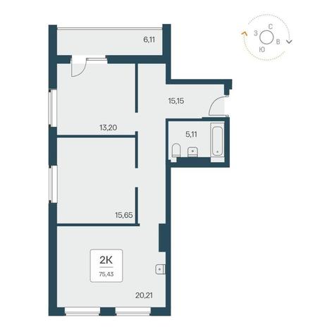 Вариант №9884, 2-комнатная квартира в жилом комплексе Расцветай на Авиастроителей