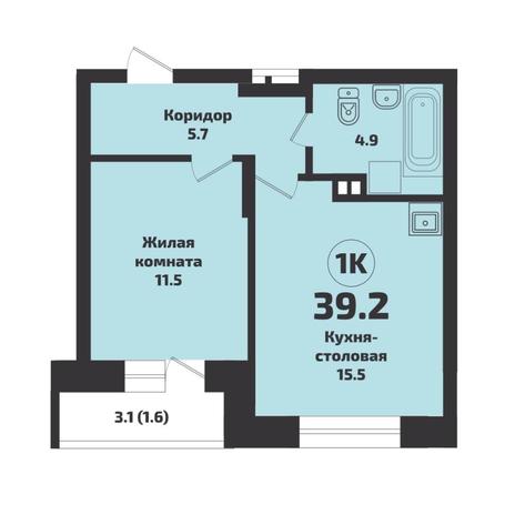 Вариант №7628, 1-комнатная квартира в жилом комплексе Приозерный