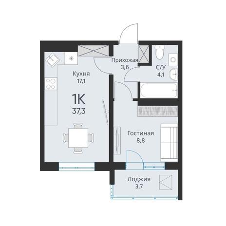 Вариант №13184, 1-комнатная квартира в жилом комплексе 