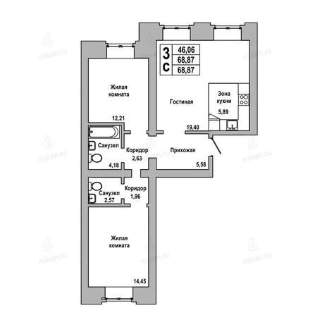 Вариант №1018, 3-комнатная квартира в жилом комплексе ГринАрт