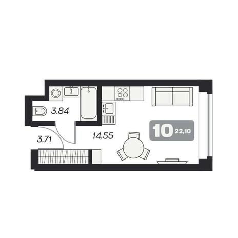 Вариант №11609, 1-комнатная квартира в жилом комплексе 