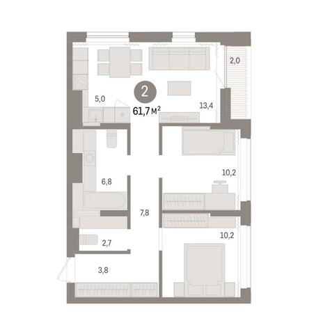 Вариант №9043, 2-комнатная квартира в жилом комплексе Спектр
