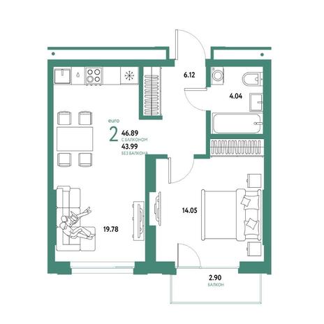 Вариант №15769, 1-комнатная квартира в жилом комплексе Gorizont